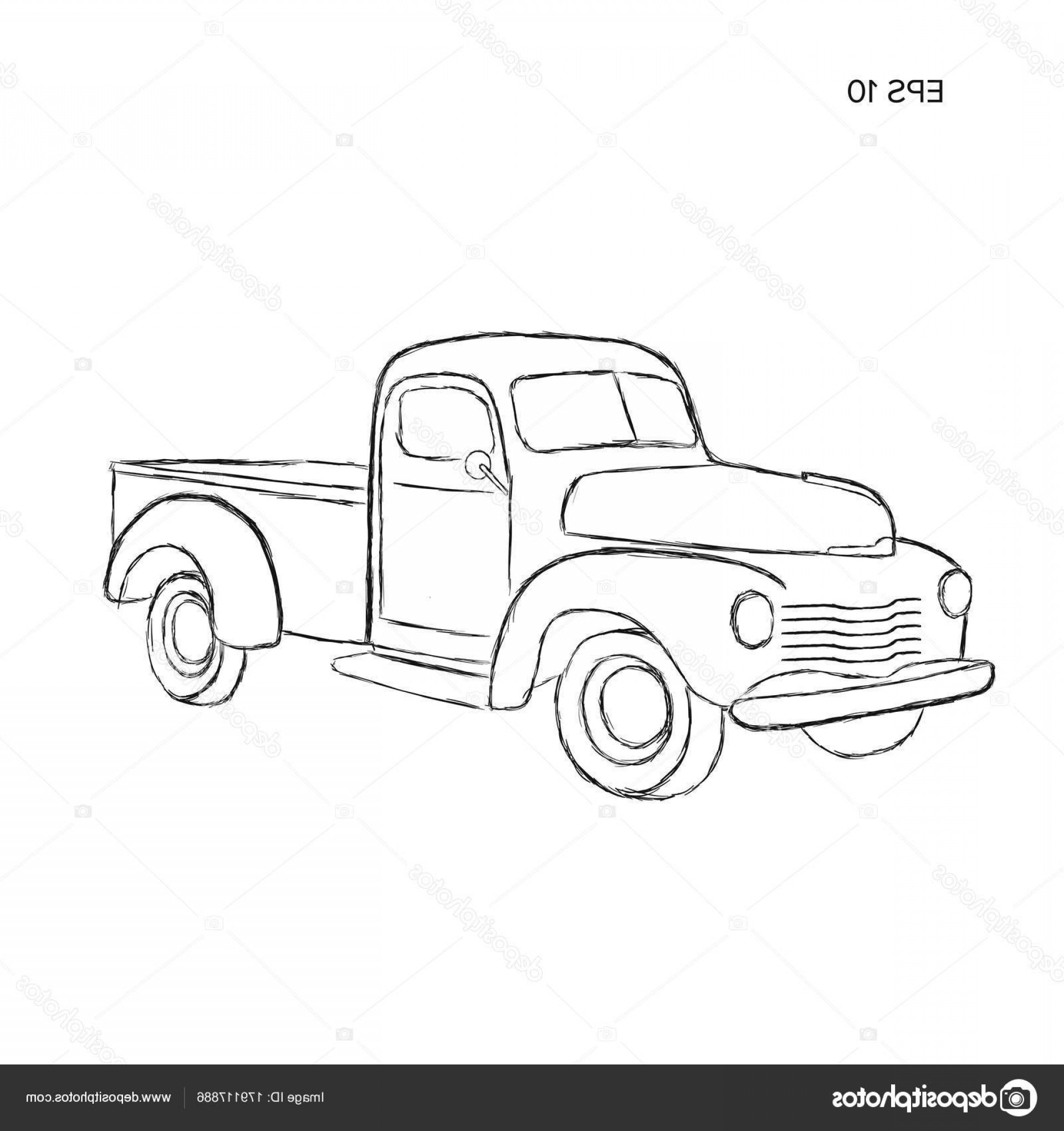 1920x2040 Stock Illustration Old Retro Farmer Pickup Truck Shopatcloth - Old Truck Sketch