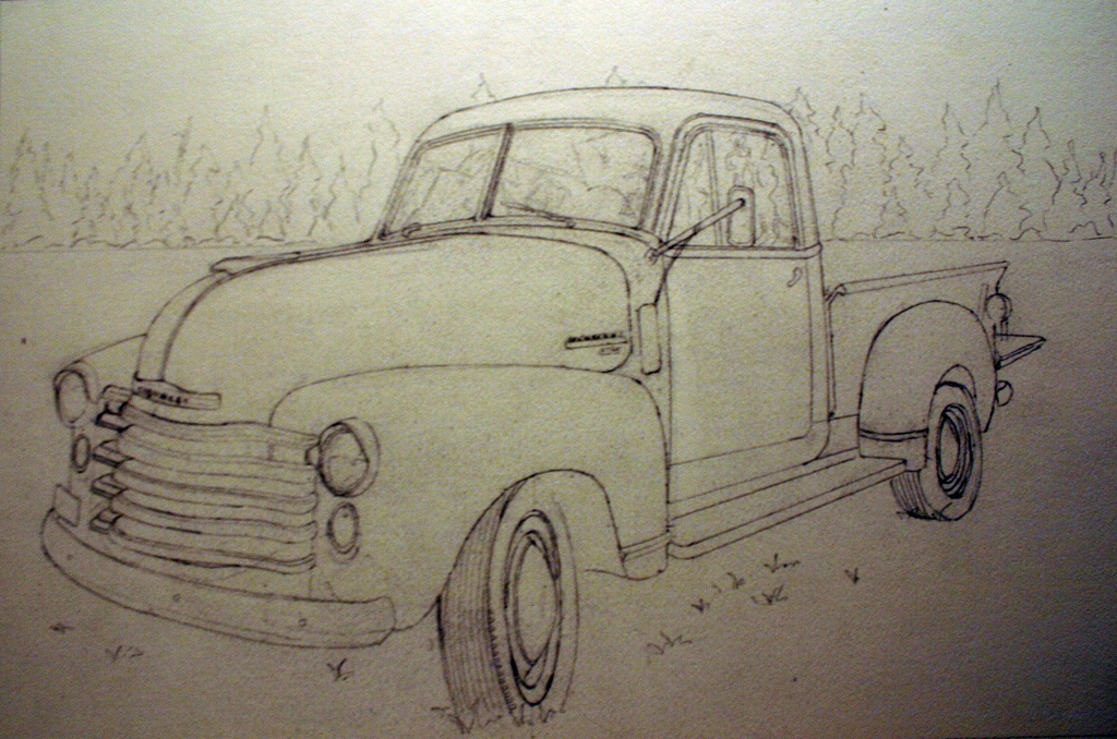 1024x678 Sketch Of Old Chevy Truck Completed Jerry Thomas - Old Truck Sketch