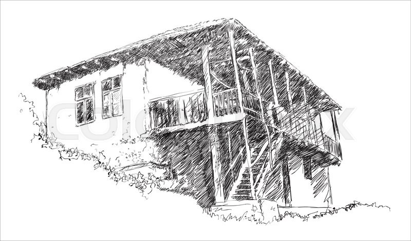 800x470 The Old House In Village Stock Vector Colourbox - Old Village Sketch