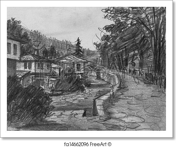 560x470 Free Art Print Of Pencil Drawing Of Traditional Old Bulgarian - Old Village Sketch
