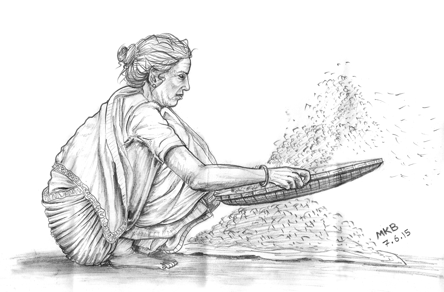 1514x994 Mukesh Kumar Bhamoriya Sketch Of Old Indian Village Lady - Old Woman Sketch