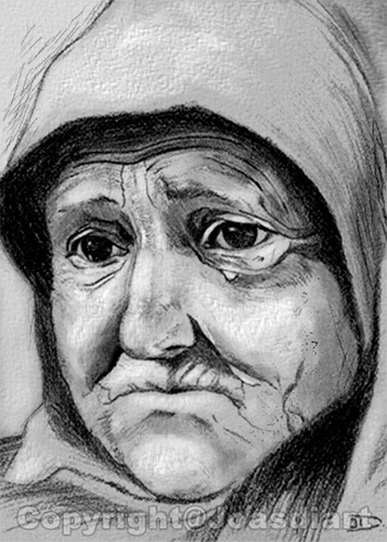 357x500 Old Woman Sketch Done With Pencil And A Little White - Old Woman Sketch