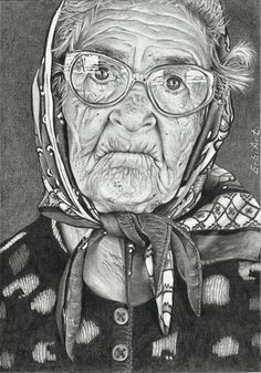 236x337 Old Woman Drawing By B A H M A N Gold Painting - Old Woman Sketch