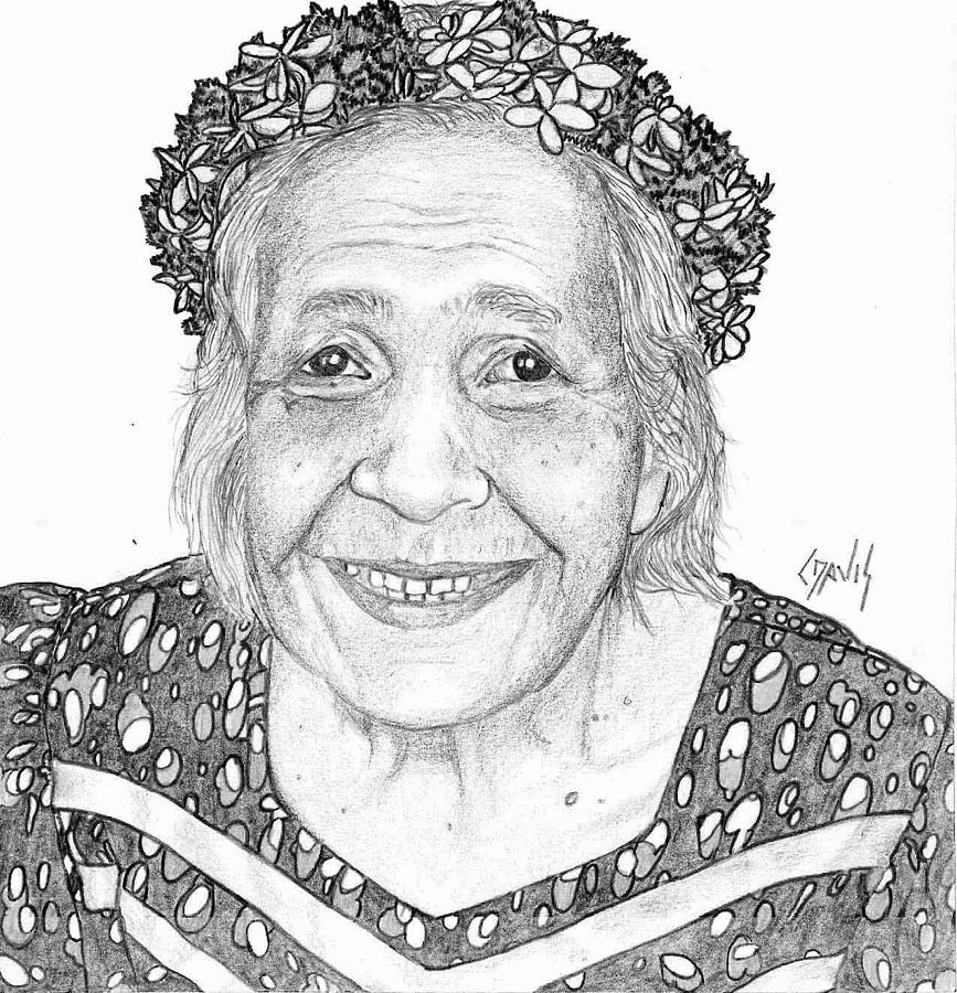 867x900 Elderly Marshallese Woman Drawing By Lew Davis - Old Woman Sketch