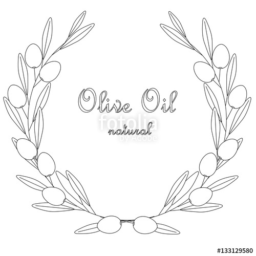 500x500 Sketch Olive Oil Label, Olive Branch Wreath With Leafs And Fruits - Olive Branch Sketch