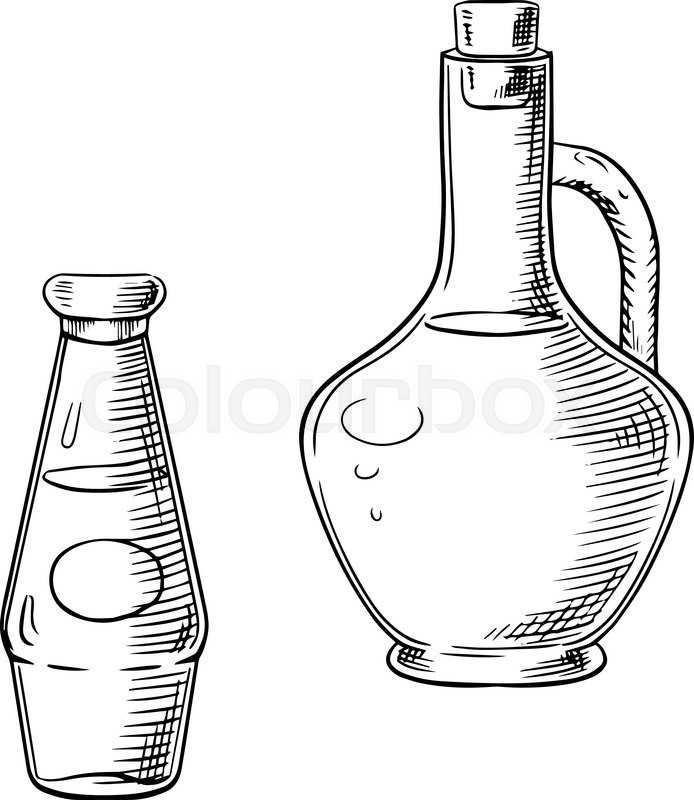 694x800 Olive Oil In Glass Jug And Tomato Sauce Bottle Sketch Objects, For - Olive Oil Sketch