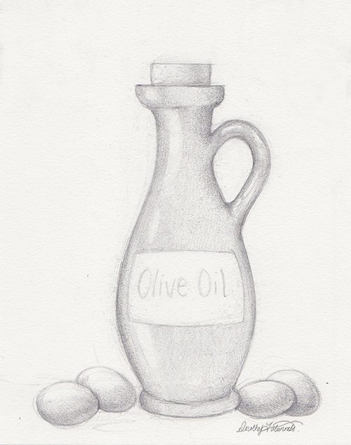 500x634 Photoshop Process Illustration Olive Oil Bottle Layers Dorothy - Olive Oil Sketch