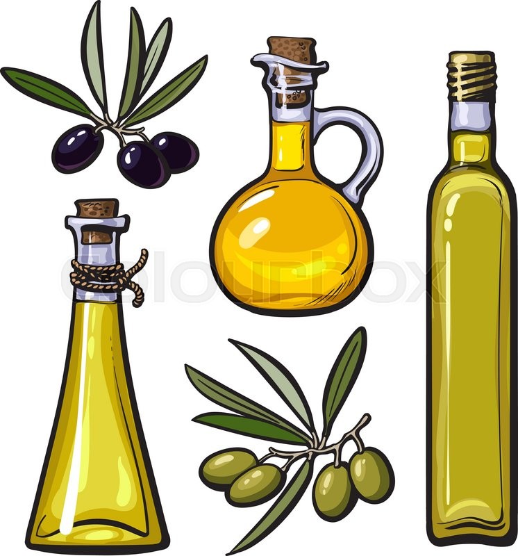 746x800 Set Of Olive Oil Bottles With Black And Green Olives Isolated - Olive Oil Sketch