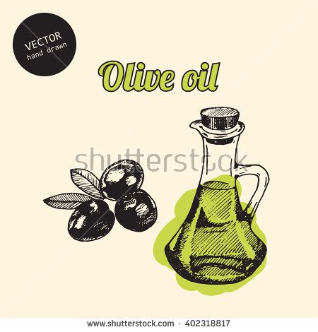 450x470 Vector Olive Oil. Background Consist Of Colored Olives And Bottle - Olive Oil Sketch