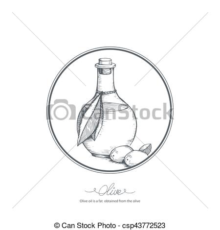 450x470 Hand Drawn Olive Sketch. Hand Drawn Bottle Olive Oil. Vector - Olive Oil Sketch