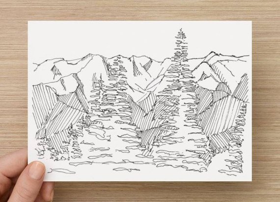 570x410 Ink Sketch Of Olympic Mountain Range In Washington Drawing Etsy - Olympic Sketch