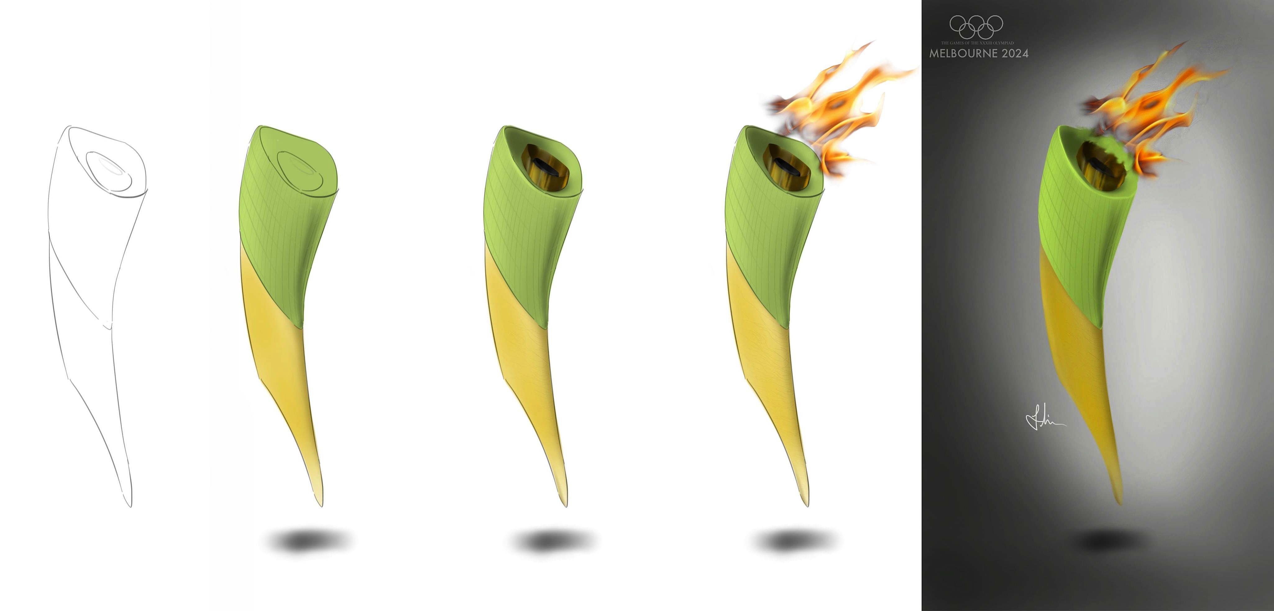4100x1969 Olympic Torch Evolution Sketch To Render Pat Monster Concept - Olympic Torch Sketch