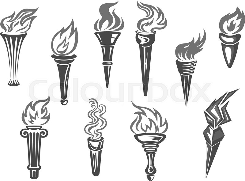 800x591 Olympic Flame Or Fire Torch Icons. Vector Set Of Isolated Burning - Olympic Torch Sketch