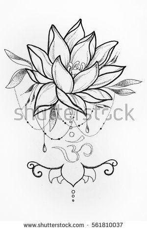 300x470 Sketch Lotus And Om Signs On A White Background. Drawings - Om Sketch