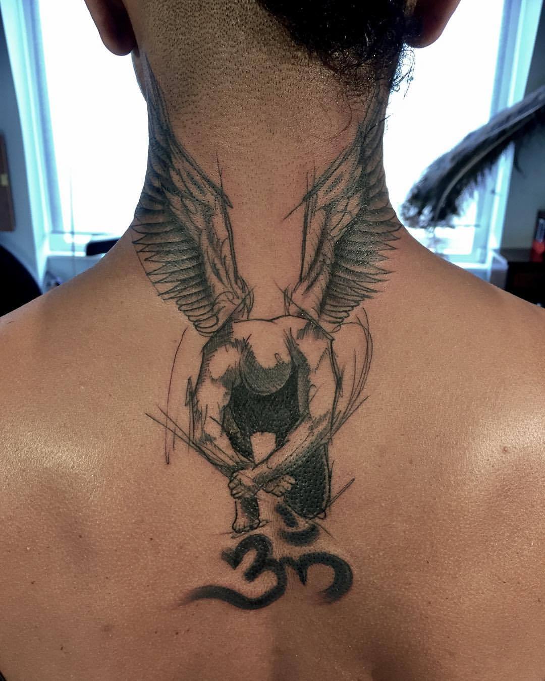 1080x1350 Miguel Angel Tattoo Muscle Strong Angel With Om Symbol Sketch - Om Symbol Sketch