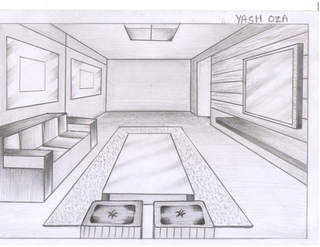 1024x791 Drawn Room One Point Perspective - One Point Perspective Room Sketch