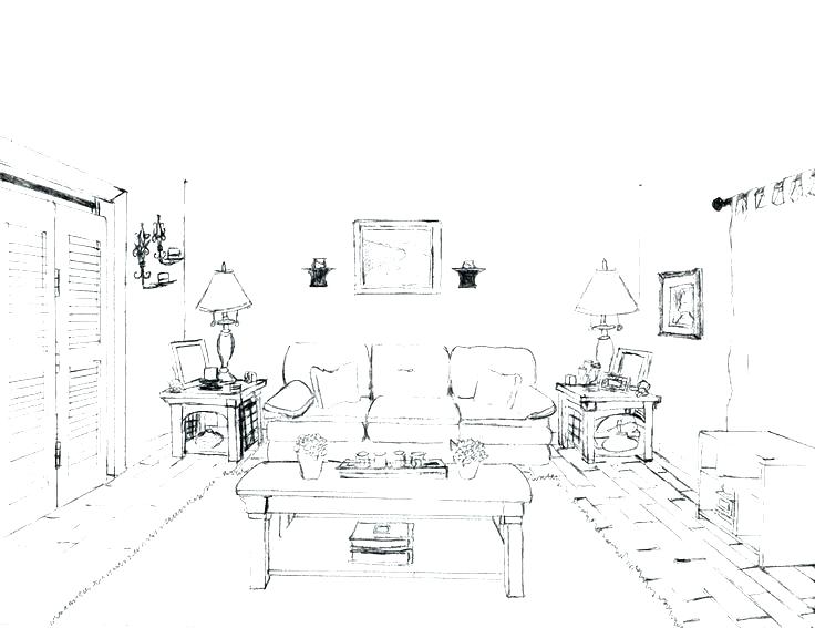 736x567 Perspective Room Drawing Living Room Drawing Point Perspective - One Point Perspective Room Sketch