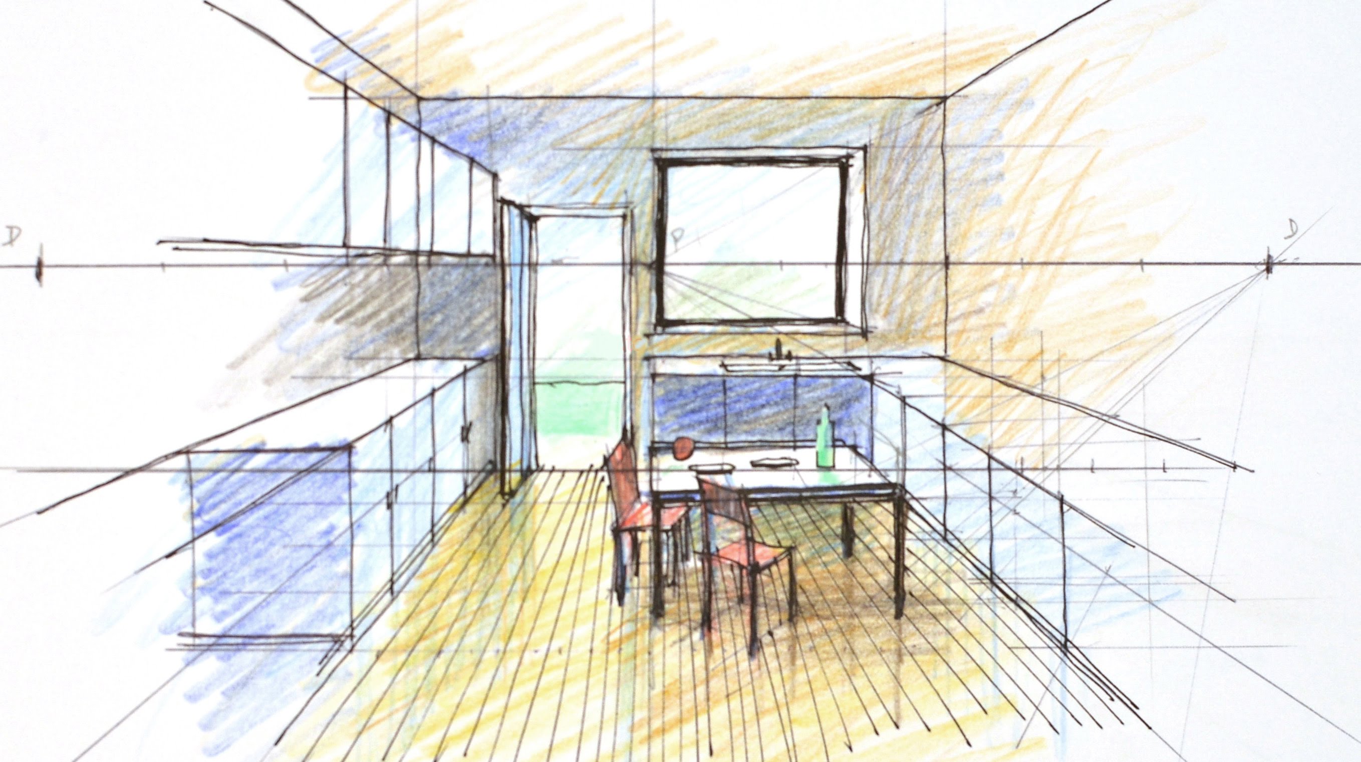 2717x1521 Drawing A One Point Perspective - One Point Perspective Room Sketch