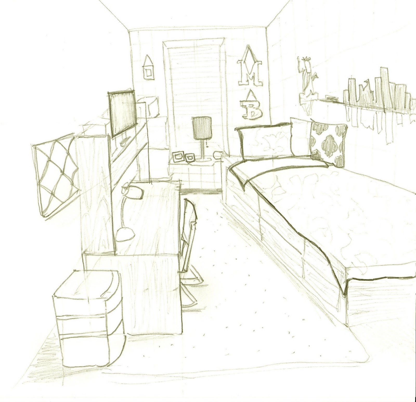 Рисунок комнаты 7 класс легко. Рисунок комнаты. Комната рисунок карандашом. Комната для рисования. Набросок комнаты.