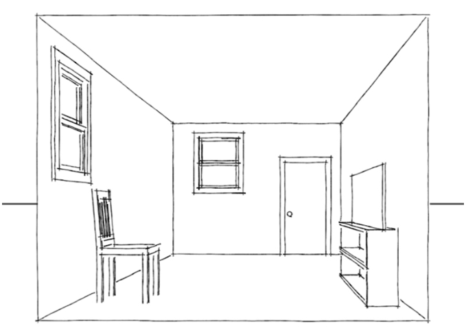 679x488 Drawing A One Point Perspective Room Tutorial - One Point Perspective Sketches