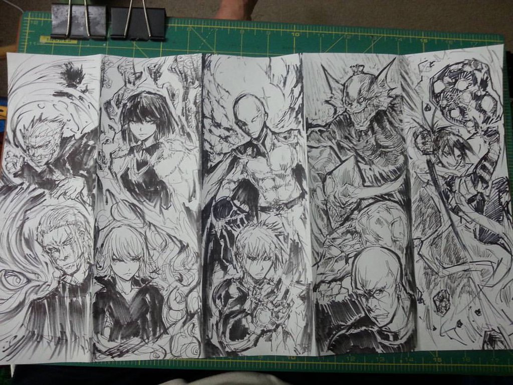 1024x768 One Punch Man Sketch Mess By Bulletproofturtleman - One Sketch