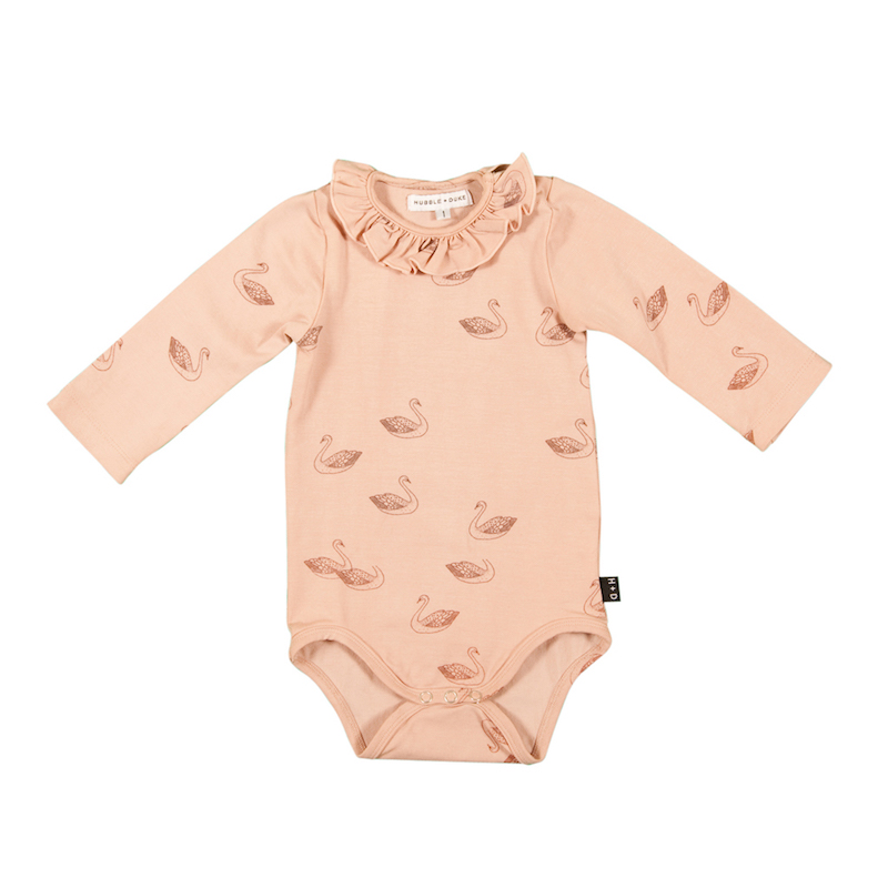 800x800 Hubble + Duke Long Sleeve Ruffle Onesie - Onesie Sketch