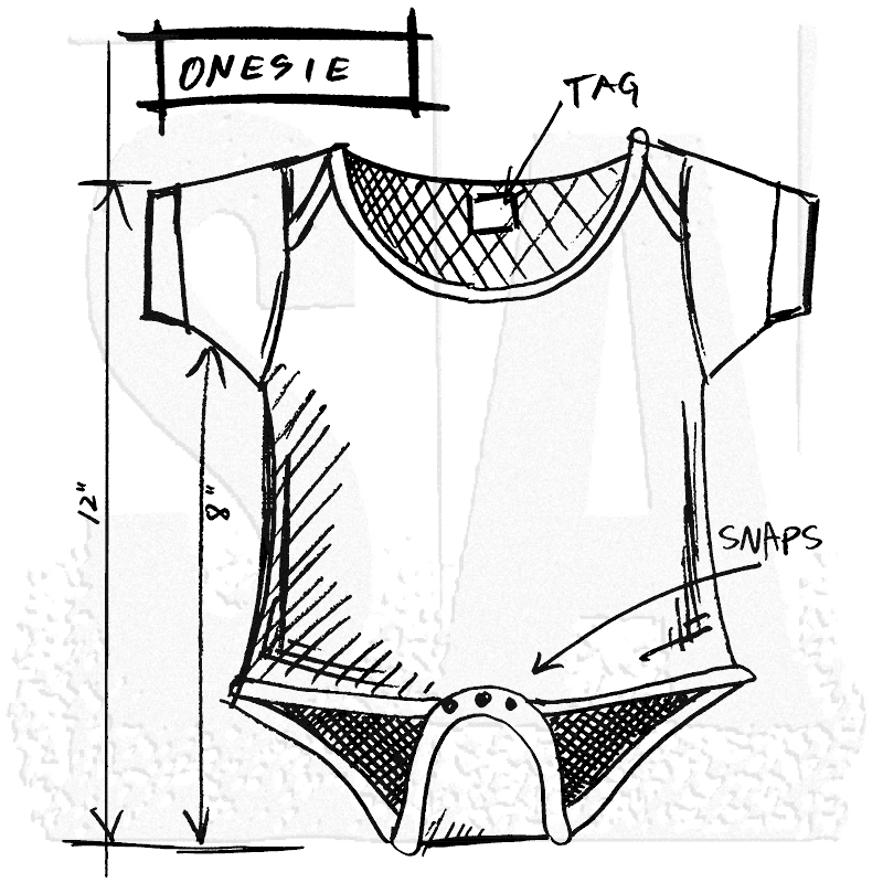 800x800 Tim Holtz Wood Mounted Stamp - Onesie Sketch