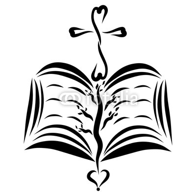 400x400 Open Bible, Cross, Heart And Tree, Sketch Buy Photos Ap Images - Open Bible Sketch