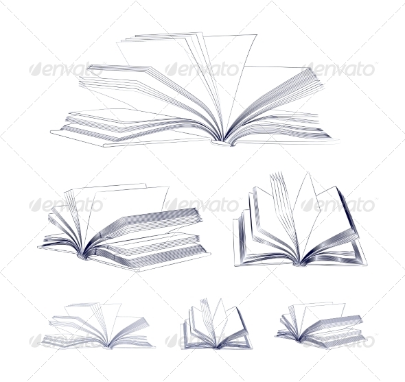 590x557 Open Book Sketch Set By Sermax55 Graphicriver - Open Book Sketch
