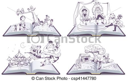 450x287 Set Open Book Illustration Tale Story Of Pinocchio, Cipollino - Open Book Sketch