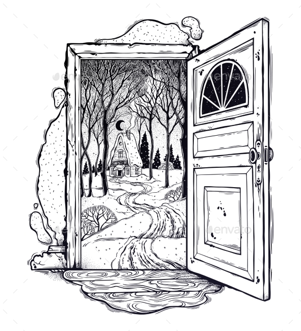 590x649 Open Door Into Nature By Itskatjas Graphicriver - Open Door Sketch