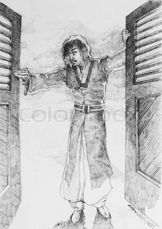 566x800 Fantasy Drawing Art Man In A Historic Suit Open The Doors Stock - Open Door Sketch