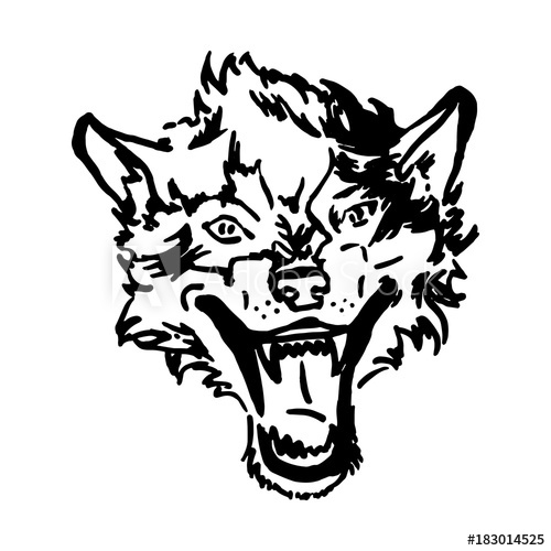 500x500 The Head Of A Wolf With An Open Mouth. Hand Drawn Sketch Image - Open Mouth Sketch