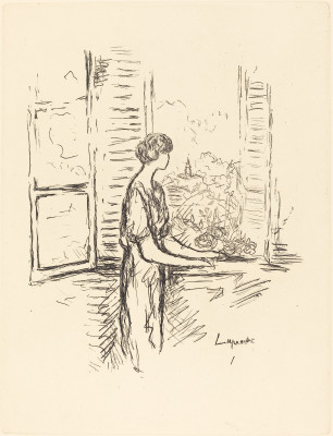 306x400 Woman Standing By An Open Window - Open Window Sketch