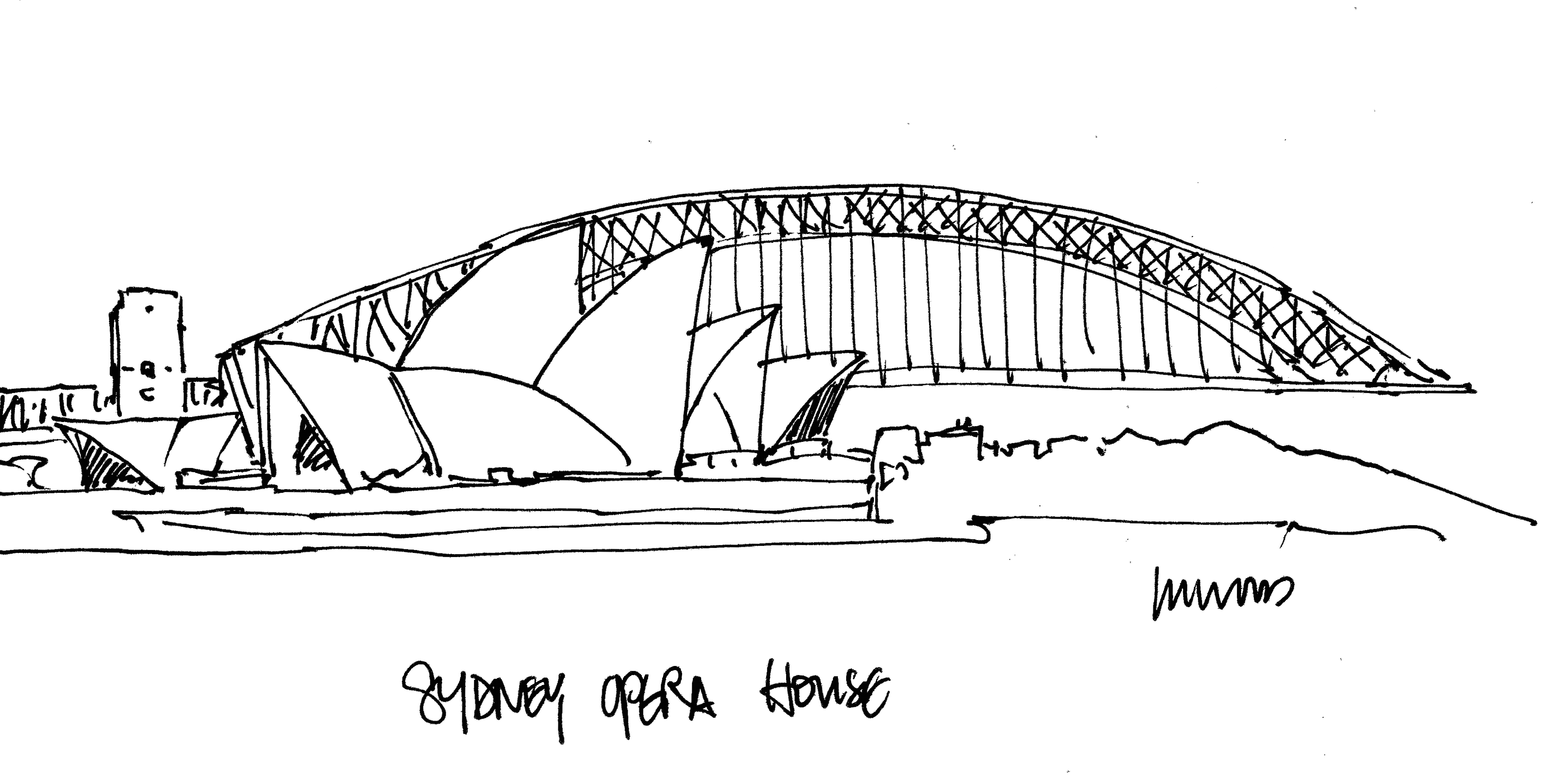 3726x1893 M Wood Sydney Opera House Sketch M Wood Pen - Opera Sketch