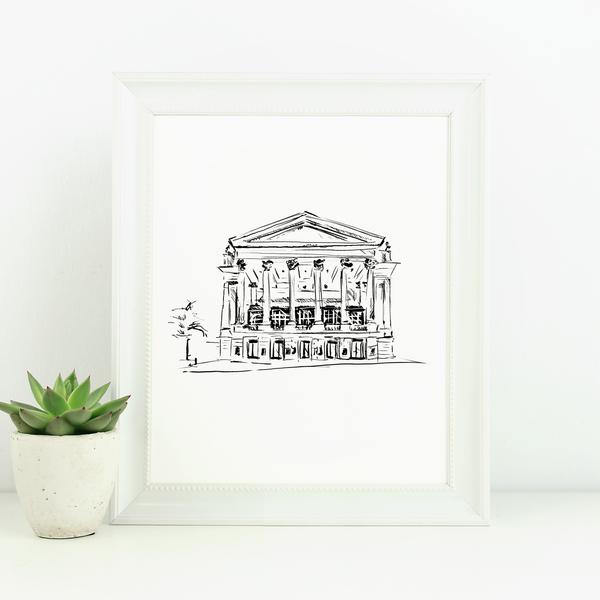 600x600 Covent Garden Opera House Monochrome Sketch - Opera Sketch