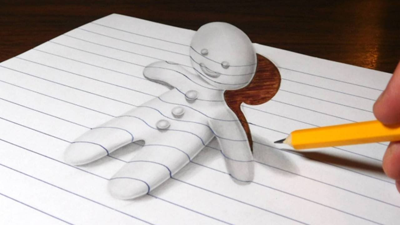 1280x720 Gingerbread Man Optical Illusion Drawing - Optical Illusion Sketches