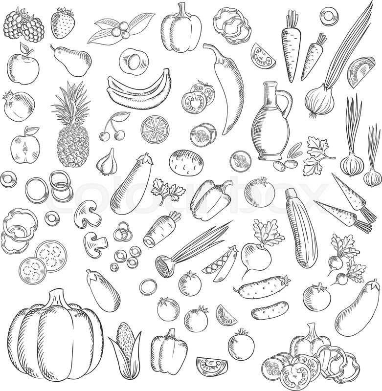 781x800 Fresh Apples, Strawberry, Cherries, Raspberries And Pineapple - Orange Fruit Sketch