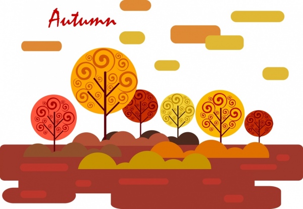 600x414 Autumn Natural Scenery Background Orange Trees Sketch Free Vector - Orange Tree Sketch