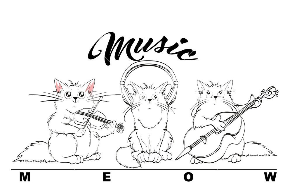 1000x670 Music. Vector Set Of Cute Spring Cats. Orchestra Of Charming - Orchestra Sketch