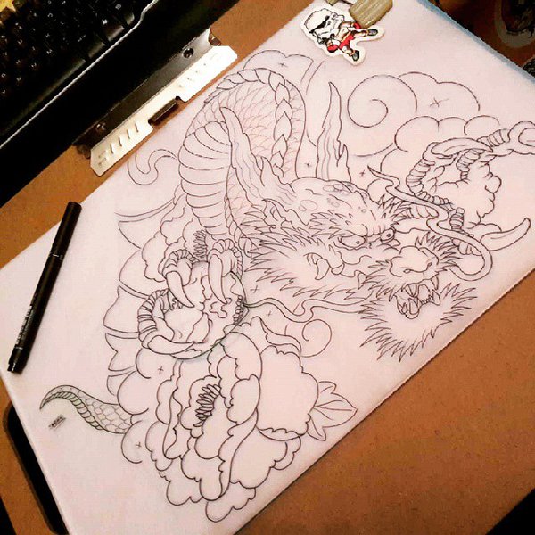600x600 Oriental Dragon Sketch By Mxw8 - Oriental Sketch