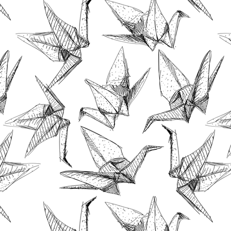 470x470 Origami Paper Cranes Sketch Black Line On White Background - Origami Sketch