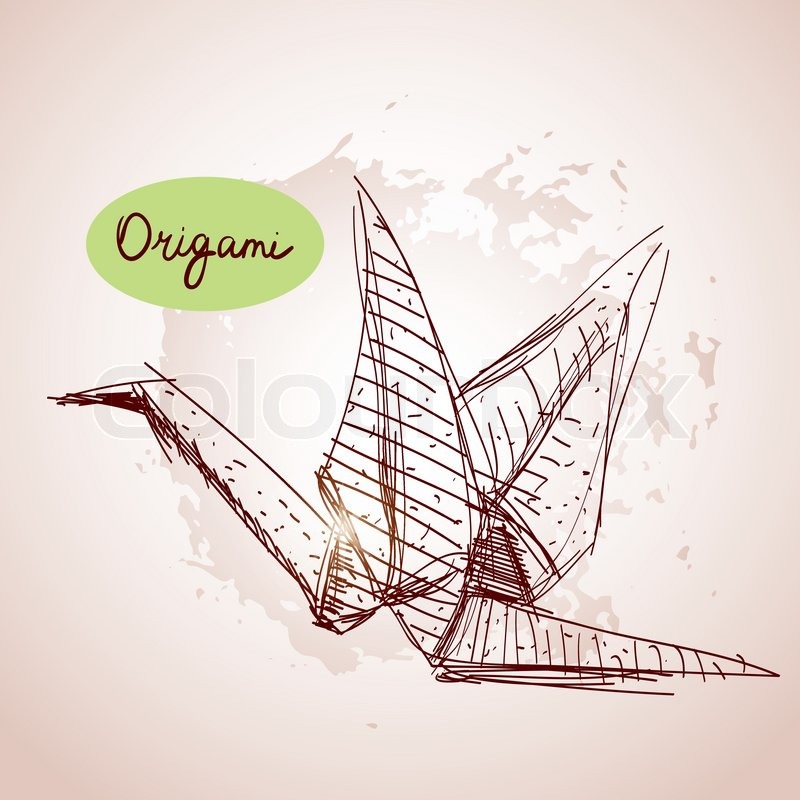 800x800 Origami Paper Cranes Sketch. Line On Beige Background.grunge - Origami Sketch