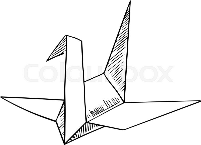 800x579 Origami Paper Model Of A Crane Bird, Sketch Icon, Isolated On - Origami Sketch