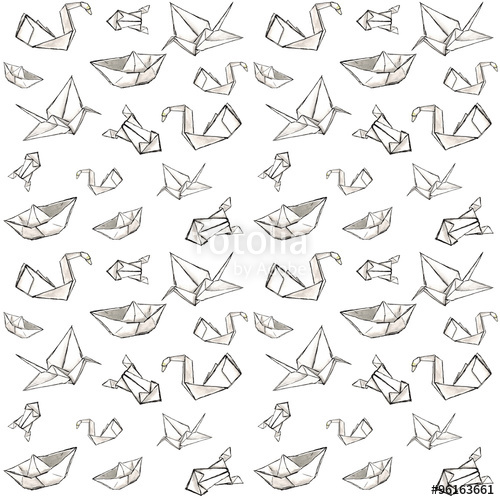 500x500 Watercolor Sketch Origami Seamless Pattern Background Stock Photo - Origami Sketch