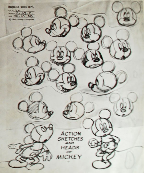 600x719 Original Walt Disney Photostat Model Sheet Of Mickey Mouse - Original Mickey Mouse Sketch