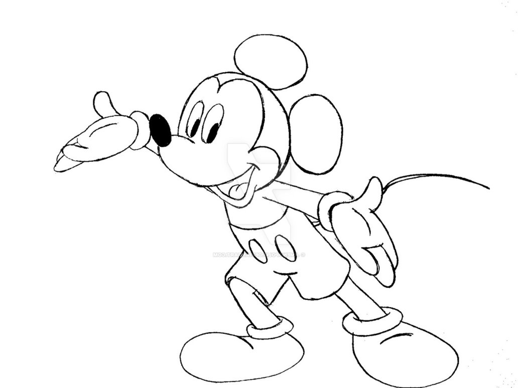 1032x774 Cartoons Mickey Mouse Sketches Mickey Mouse Line Drawing At - Original Mickey Mouse Sketch