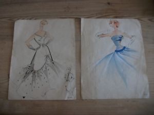 300x225 Vintage Haute Couture Original Hand Painted Designer Fashion - Original Sketches