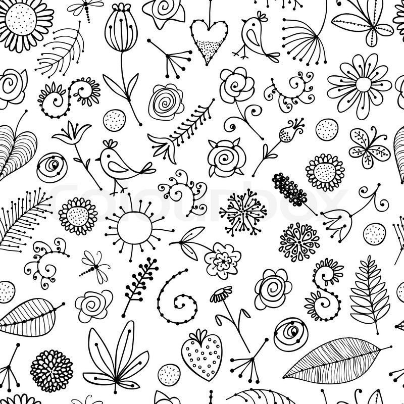 800x800 Floral Ornament Sketch, Seamless Background For Your Design - Ornament Sketch