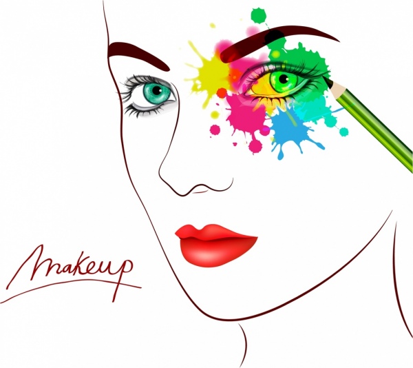 600x534 Makeup Banner Woman Face Sketch Water Color Ornament Free Vector - Ornament Sketch